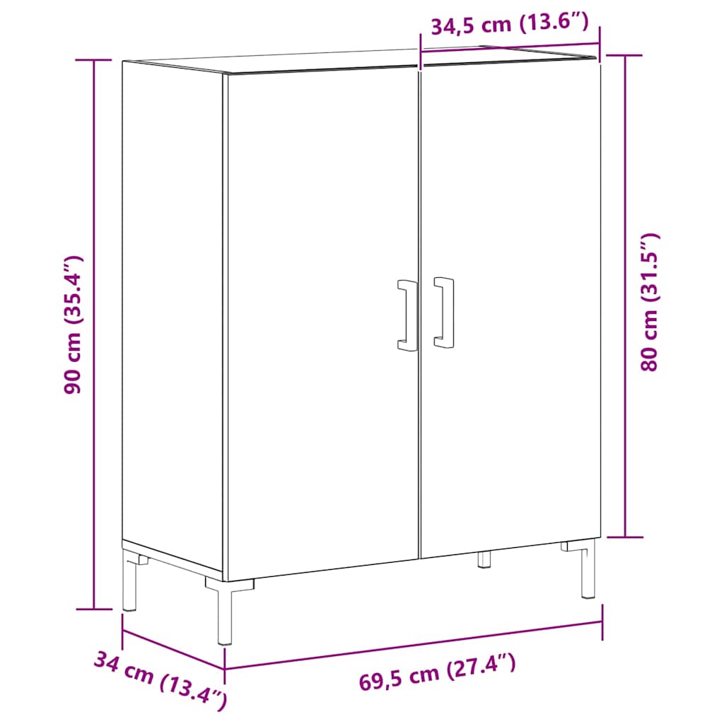 vidaXL Bufet Czarny Dąb 69,5 x 34 x 90 cm Materiał drewnopochodny