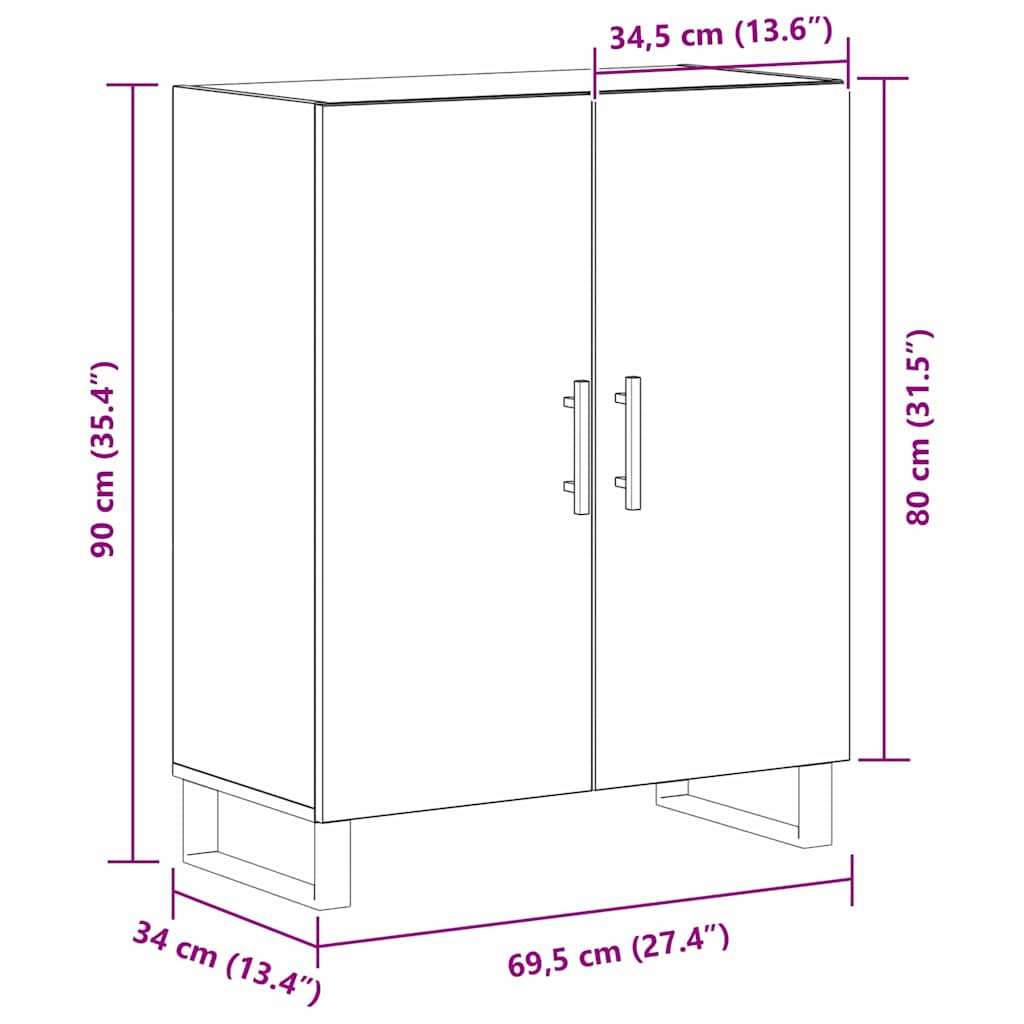vidaXL Bufet Czarny Dąb 69,5 x 34 x 90 cm Materiał drewnopochodny