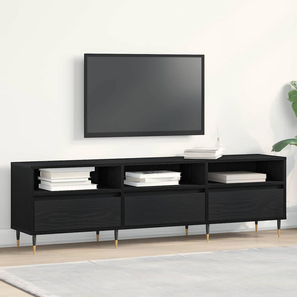 vidaXL Szafka pod telewizor z szufladą Czarny Dąb 150 x 30 x 44,5 cm