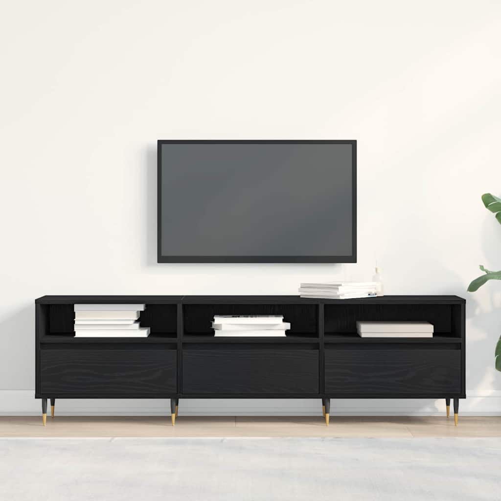 vidaXL Szafka pod telewizor z szufladą Czarny Dąb 150 x 30 x 44,5 cm