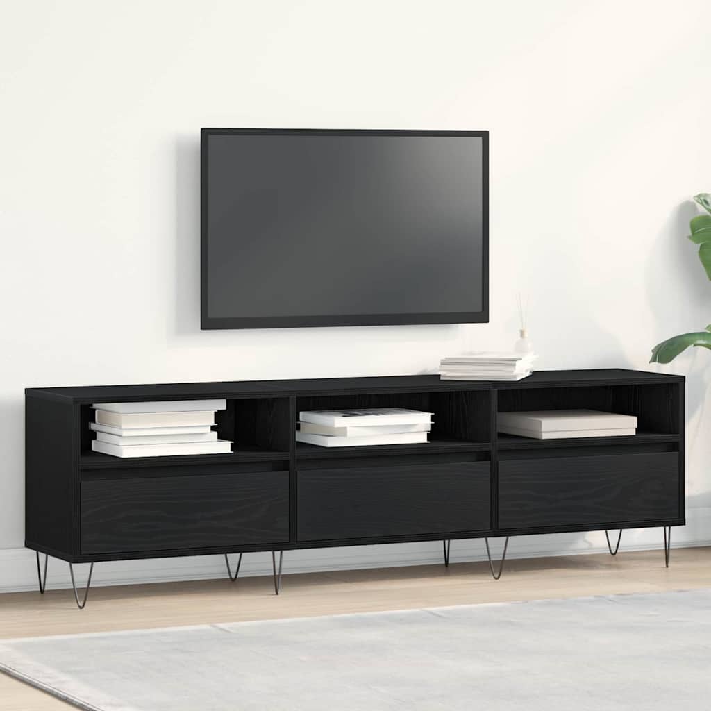 vidaXL Szafka pod telewizor z szufladą Czarny Dąb 150 x 30 x 44,5 cm