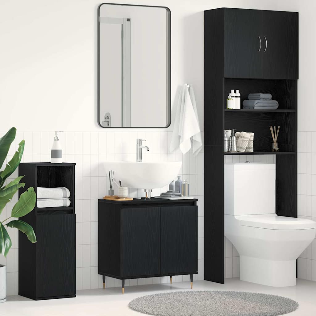 vidaXL Szafka pod umywalkę z drzwiami Czarny Dąb 58 x 33 x 60 cm