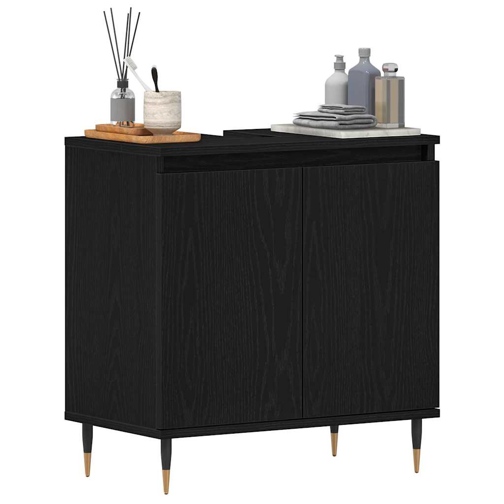 vidaXL Szafka pod umywalkę z drzwiami Czarny Dąb 58 x 33 x 60 cm