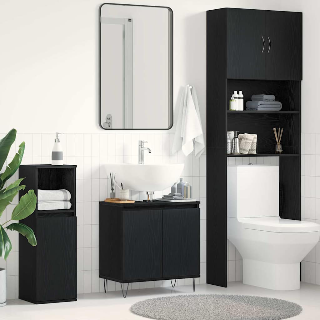 vidaXL Szafka pod umywalkę z drzwiami Czarny Dąb 58 x 33 x 60 cm