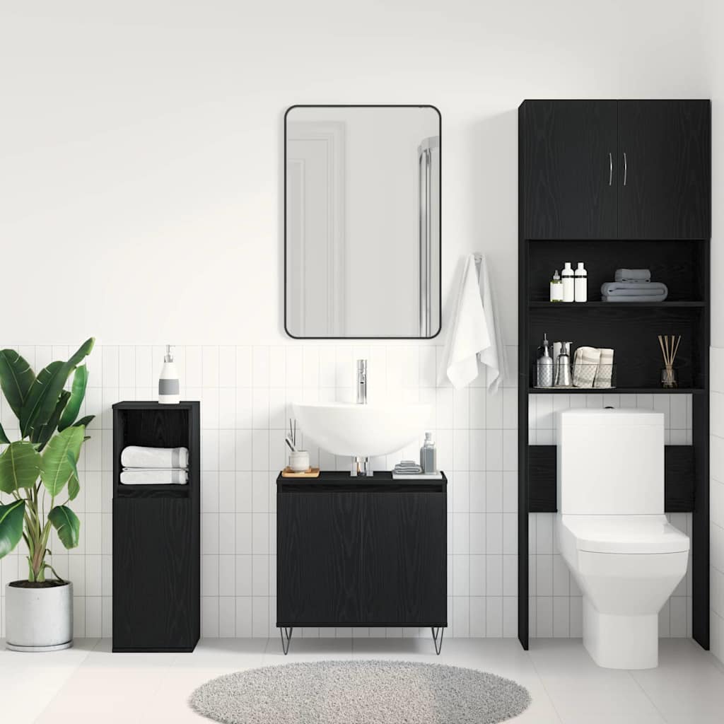 vidaXL Szafka pod umywalkę z drzwiami Czarny Dąb 58 x 33 x 60 cm