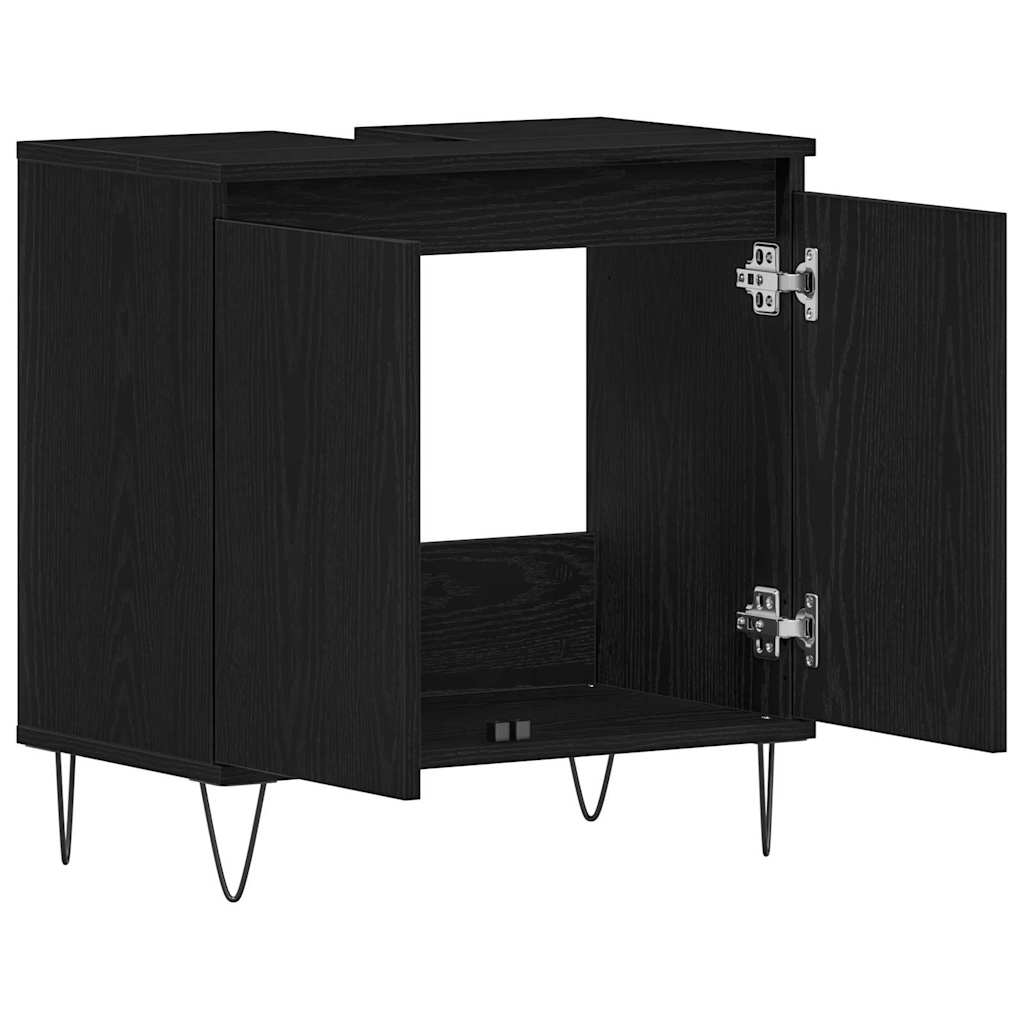 vidaXL Szafka pod umywalkę z drzwiami Czarny Dąb 58 x 33 x 60 cm