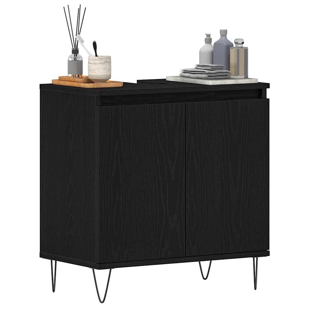 vidaXL Szafka pod umywalkę z drzwiami Czarny Dąb 58 x 33 x 60 cm