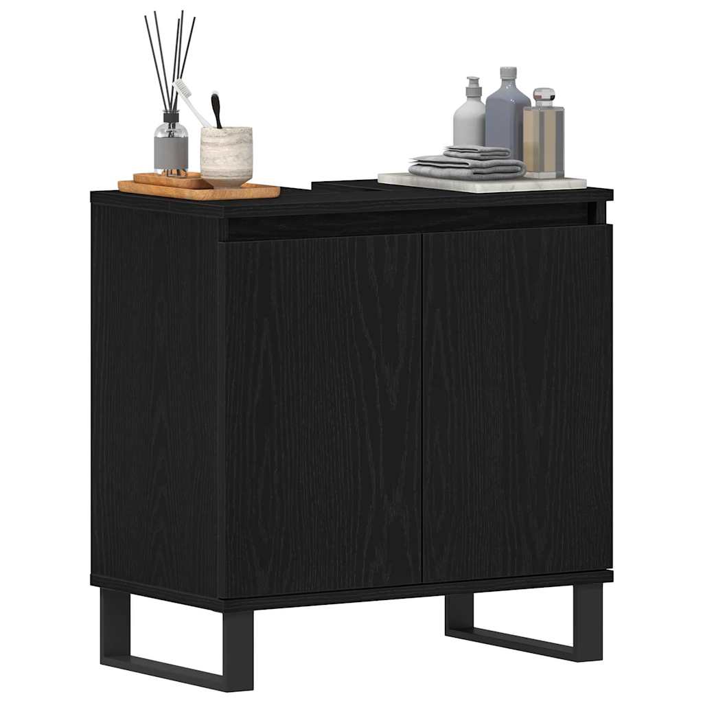 vidaXL Szafka pod umywalkę z drzwiami Czarny Dąb 58 x 33 x 60 cm