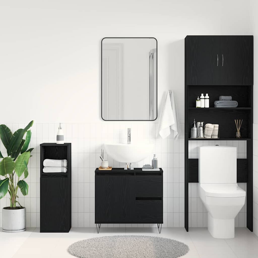 vidaXL Szafka pod umywalkę z szufladą Czarny Dąb 65 x 33 x 60 cm