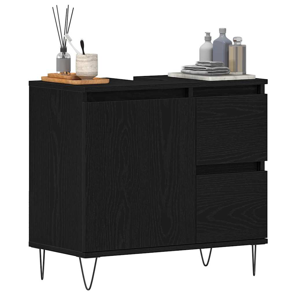 vidaXL Szafka pod umywalkę z szufladą Czarny Dąb 65 x 33 x 60 cm