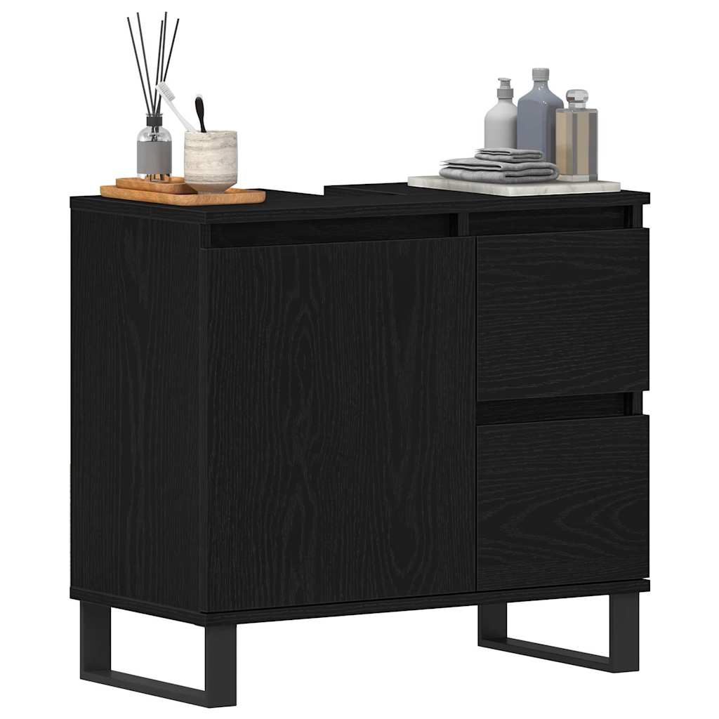 vidaXL Szafka pod umywalkę z szufladą Czarny Dąb 65 x 33 x 60 cm