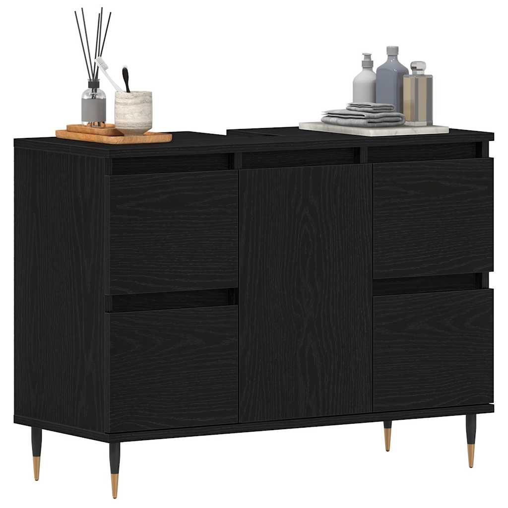 vidaXL Szafka pod umywalkę z szufladą Czarny Dąb 80 x 33 x 60 cm