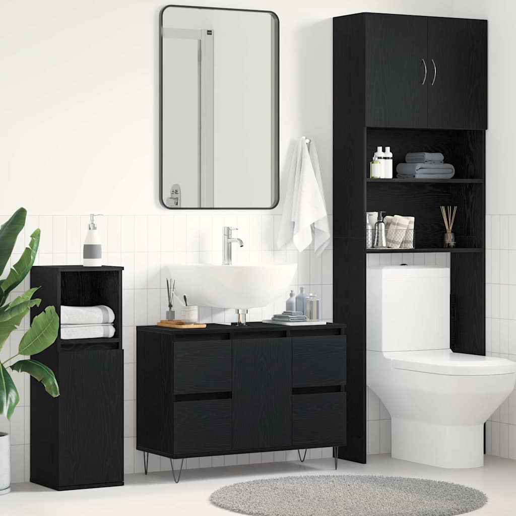 vidaXL Szafka pod umywalkę z szufladą Czarny Dąb 80 x 33 x 60 cm