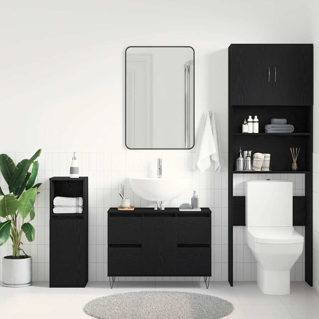 vidaXL Szafka pod umywalkę z szufladą Czarny Dąb 80 x 33 x 60 cm