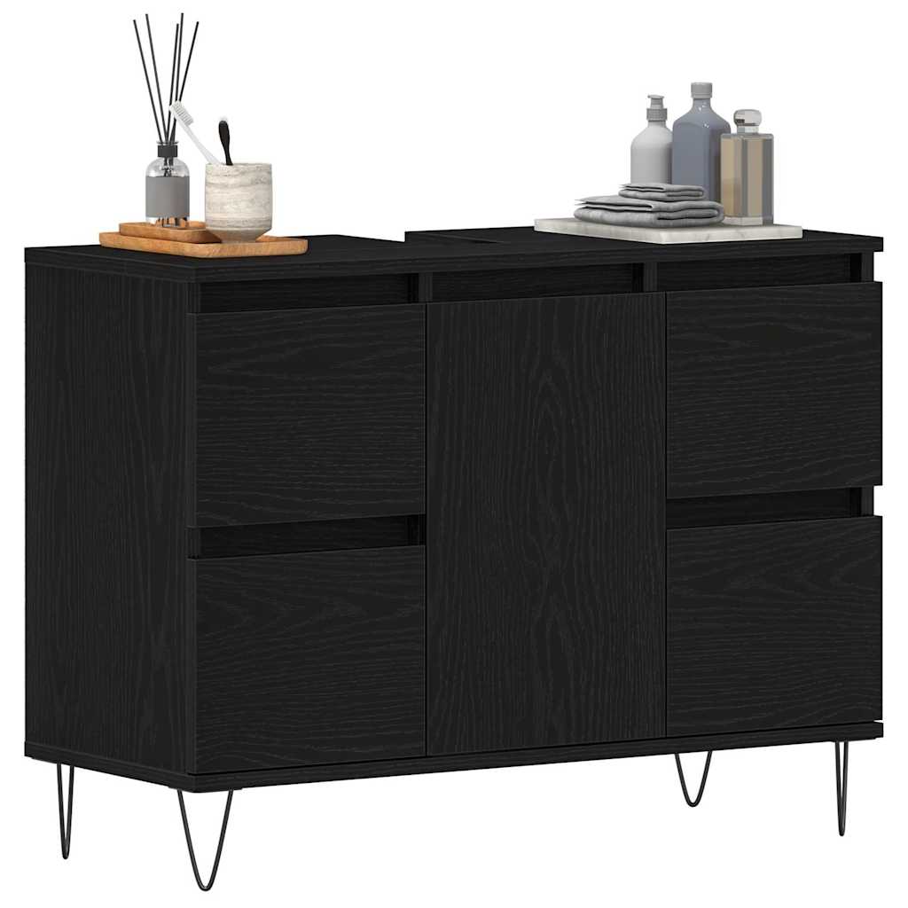 vidaXL Szafka pod umywalkę z szufladą Czarny Dąb 80 x 33 x 60 cm