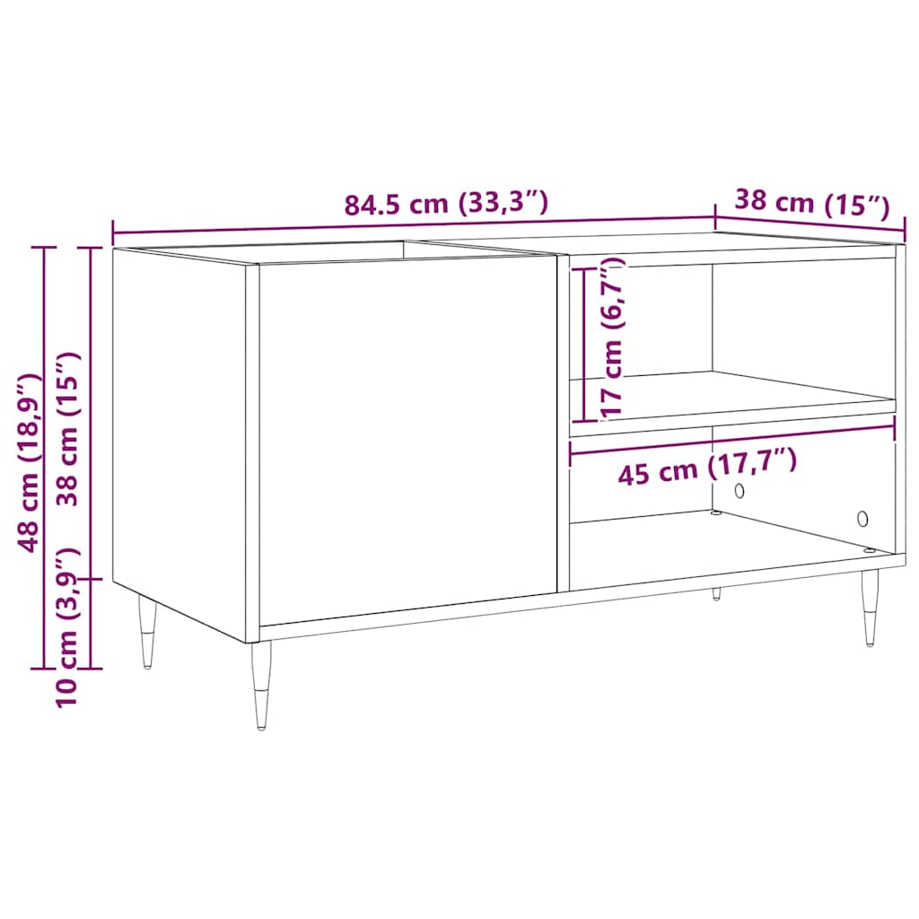 vidaXL Szafka na płyty winylowe z półką Czarny Dąb 85 x 38 x 48 cm