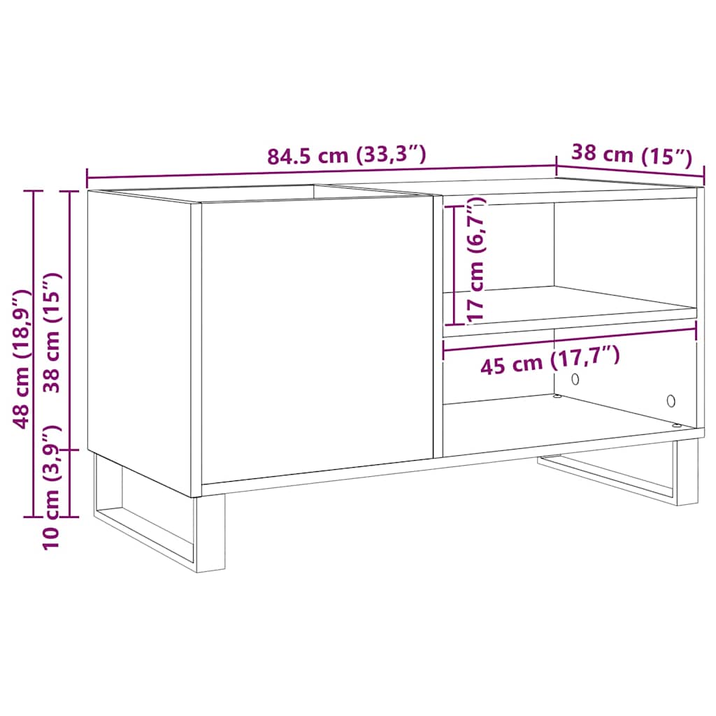 vidaXL Szafka na płyty winylowe z półką Czarny Dąb 85 x 38 x 48 cm