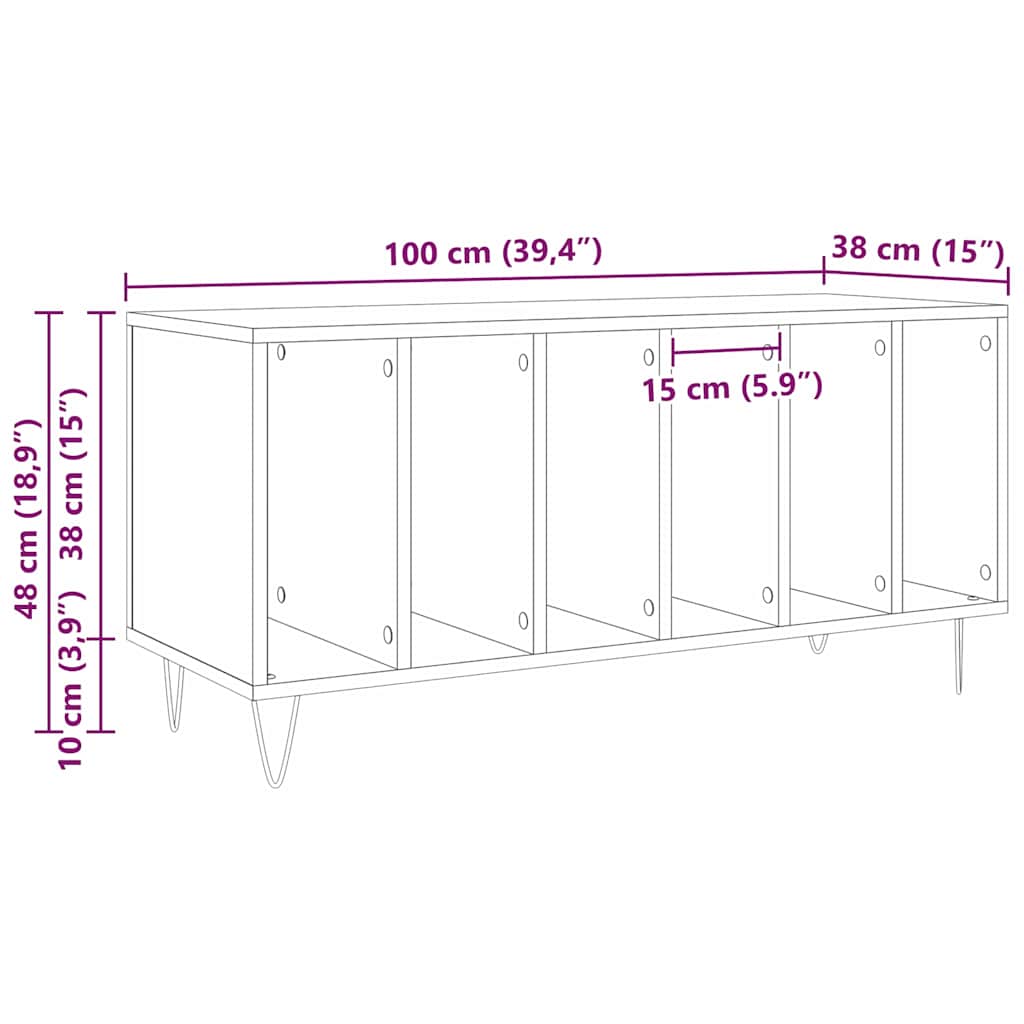 vidaXL Szafka na płyty winylowe z półką Czarny Dąb 100 x 38 x 48 cm
