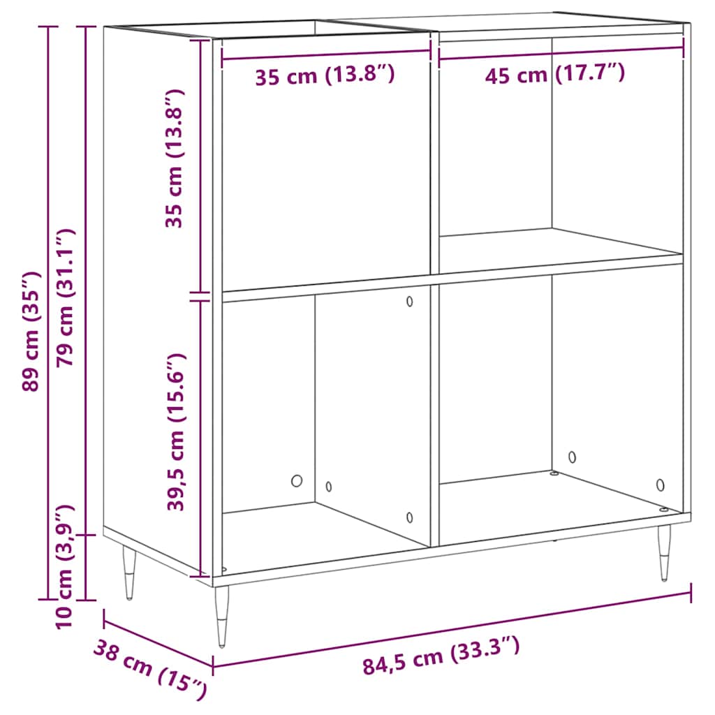 vidaXL Szafka na płyty winylowe z półką Stare drewno 85 x 38 x 89 cm