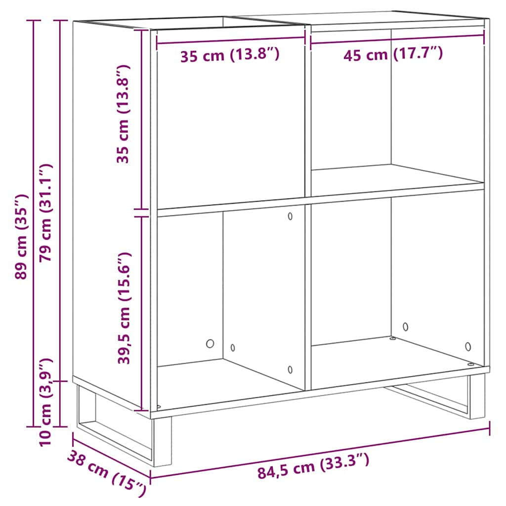 vidaXL Szafka na płyty winylowe z półką Stare drewno 84,5 x 38 x 89 cm