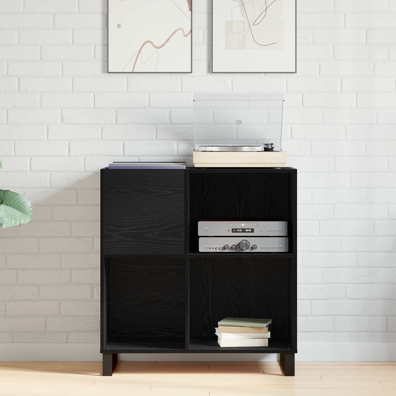 vidaXL Szafka na płyty winylowe z półką Czarny Dąb 85 x 38 x 89 cm