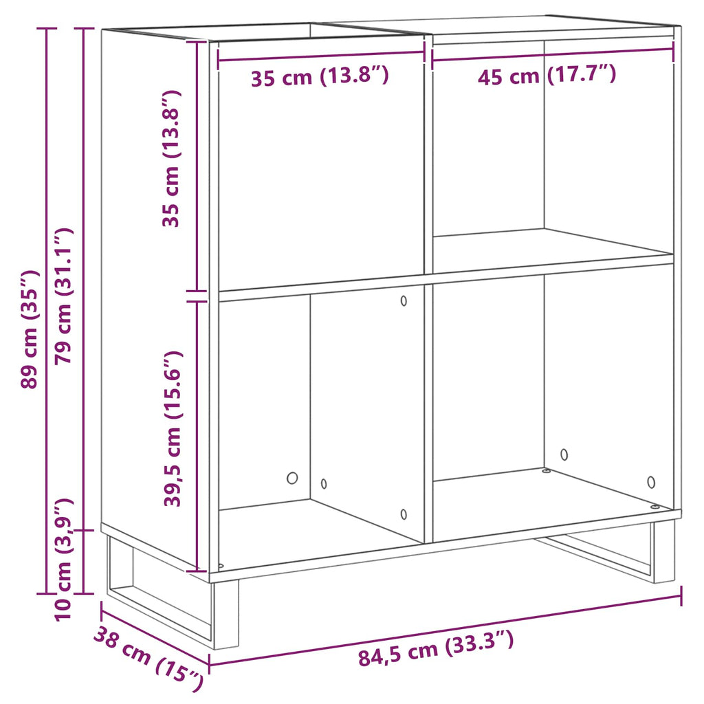vidaXL Szafka na płyty winylowe z półką Czarny Dąb 85 x 38 x 89 cm
