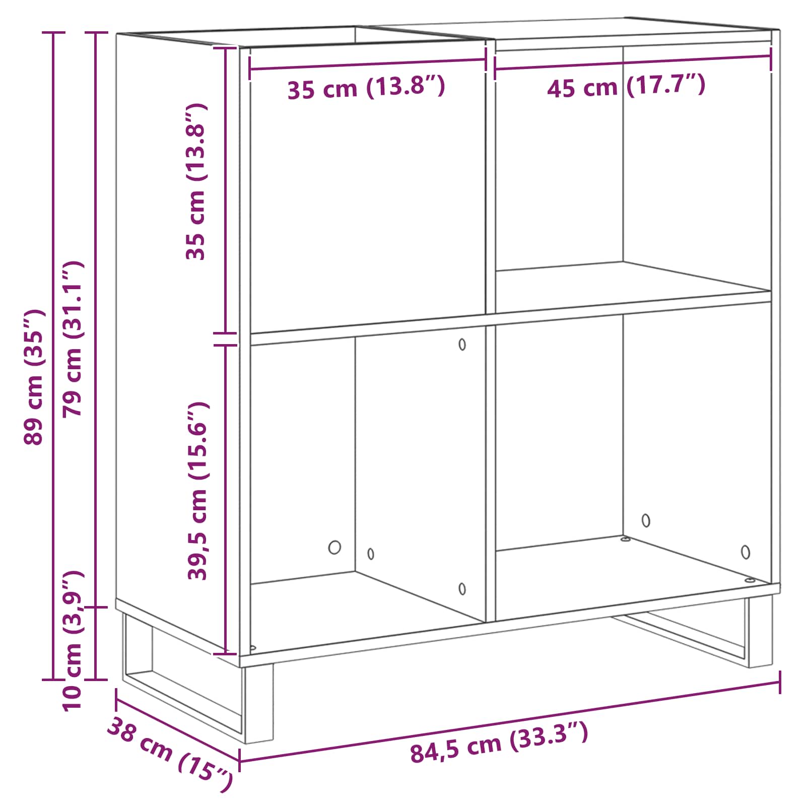 vidaXL Szafka na płyty winylowe z półką Czarny Dąb 85 x 38 x 89 cm
