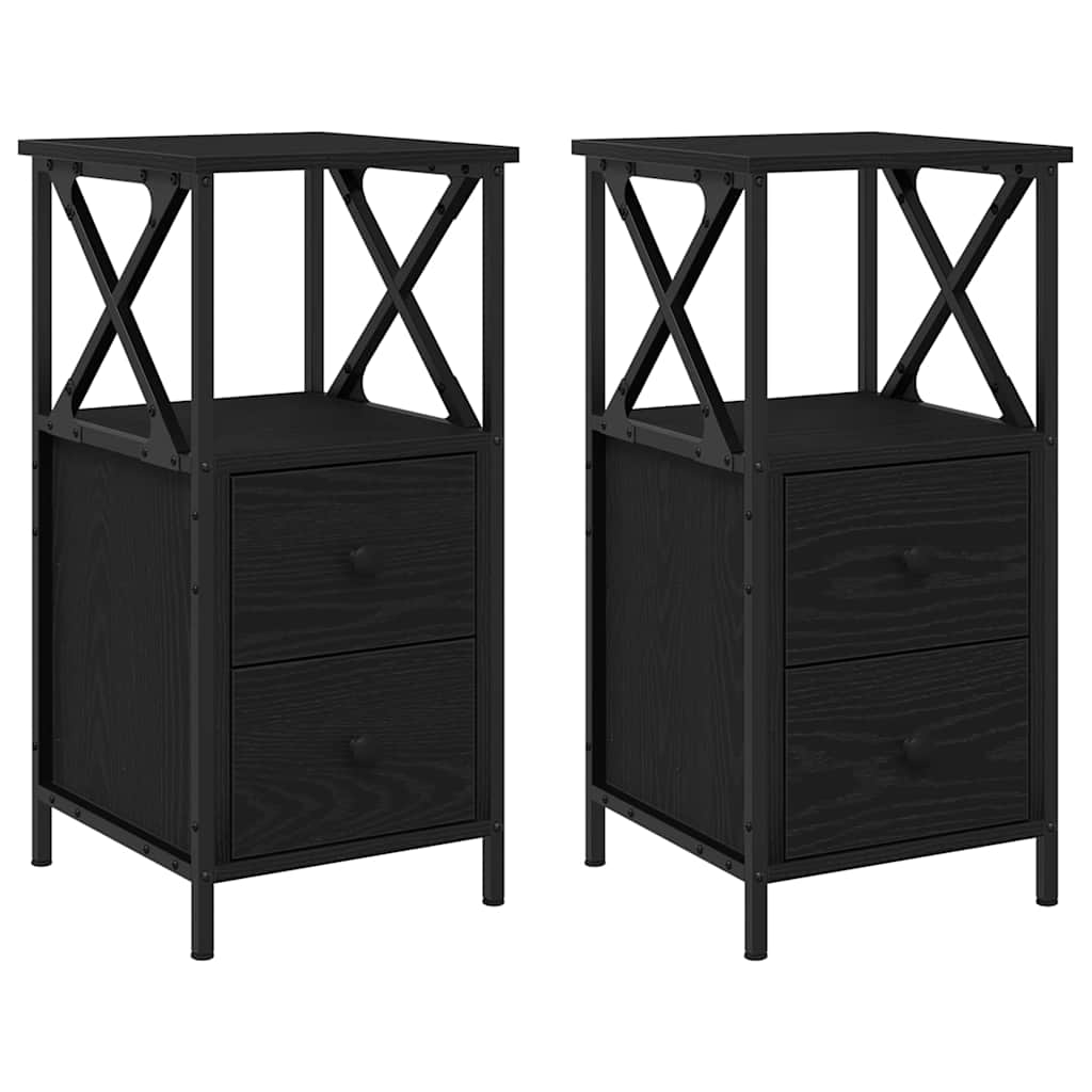 vidaXL Szafka Nocna z szufladą 2 pcs Czarny Dąb 34 x 35,5 x 70 cm