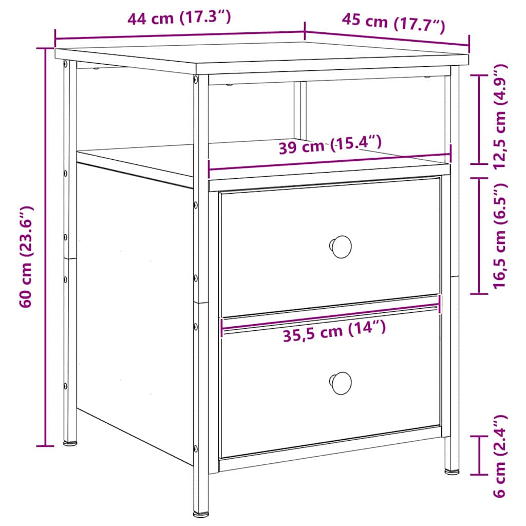 vidaXL Szafka Nocna z szufladą 2 pcs Czarny Dąb 34 x 35,5 x 50 cm