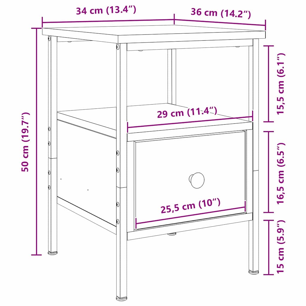vidaXL Szafka Nocna z szufladą 2 pcs Czarny Dąb 34 x 36 x 50 cm