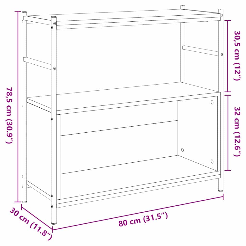 vidaXL Półka na książki Dąb wędzony 80 x 30 x 78,5 cm