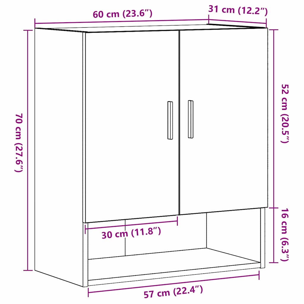 vidaXL Szafka wisząca Montowane na ścianie Czarny Dąb 60 x 31 x 70 cm