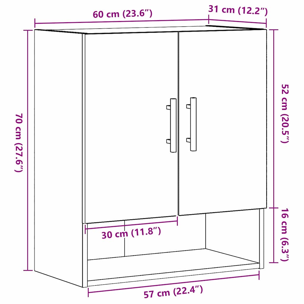 vidaXL Szafka wisząca Montowane na ścianie Czarny Dąb 60 x 31 x 70 cm