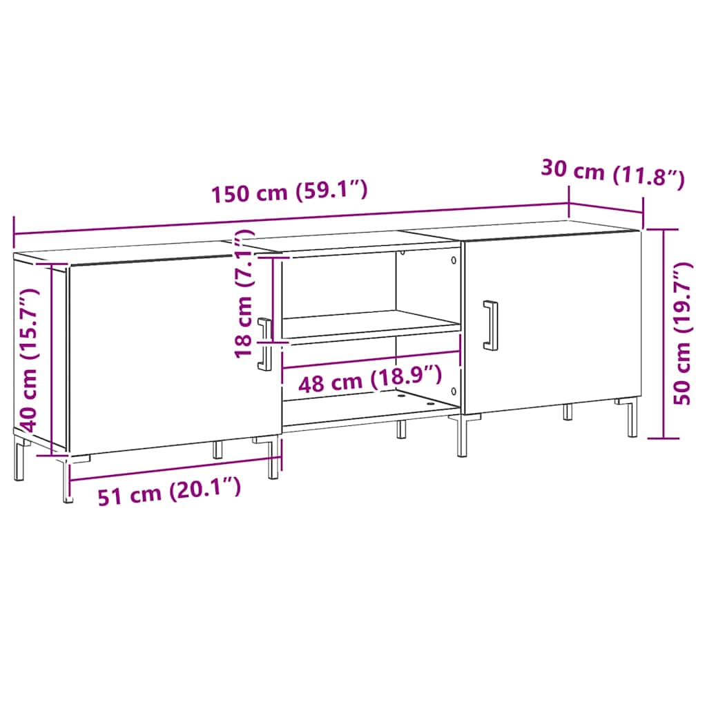 vidaXL Zestaw szafek RTV Czarny Dąb 150 x 30 x 50 cm