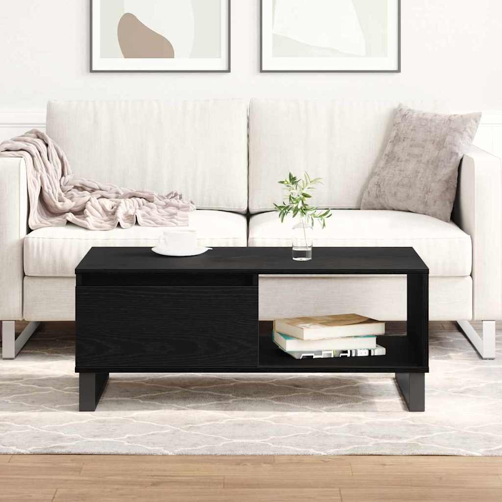 vidaXL Stolik kawowy z szufladą Czarny Dąb 90 x 50 x 36,5 cm