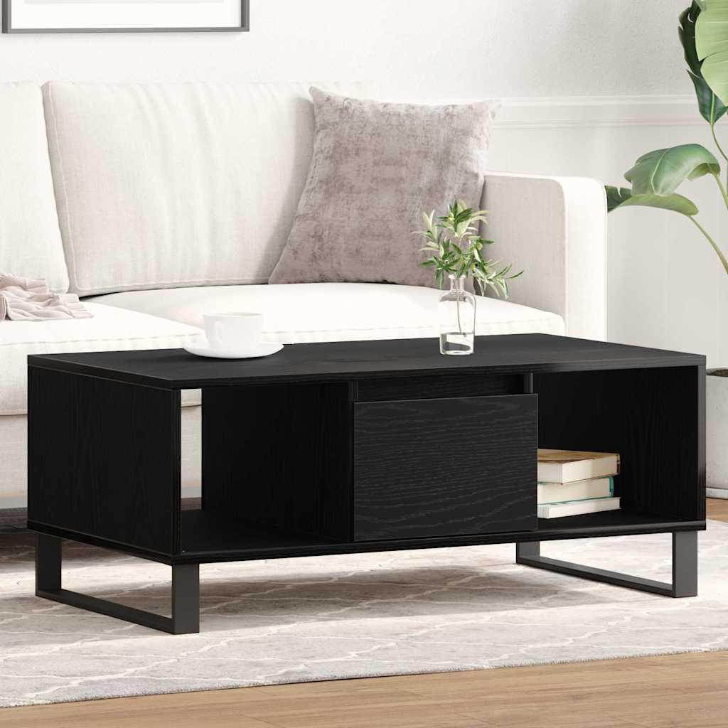 vidaXL Stolik kawowy z szufladą Czarny Dąb 90 x 50 x 36.5 cm