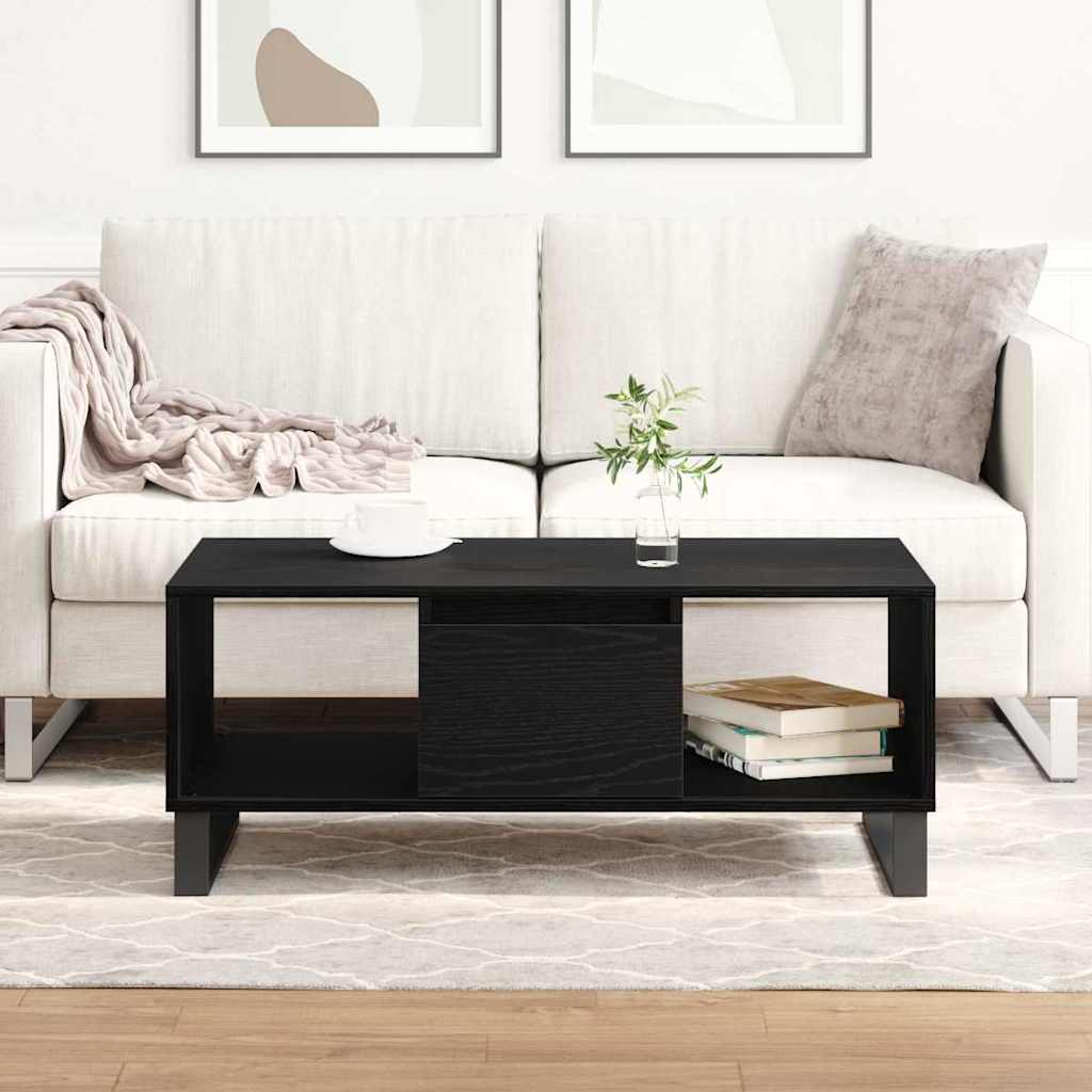 vidaXL Stolik kawowy z szufladą Czarny Dąb 90 x 50 x 36.5 cm