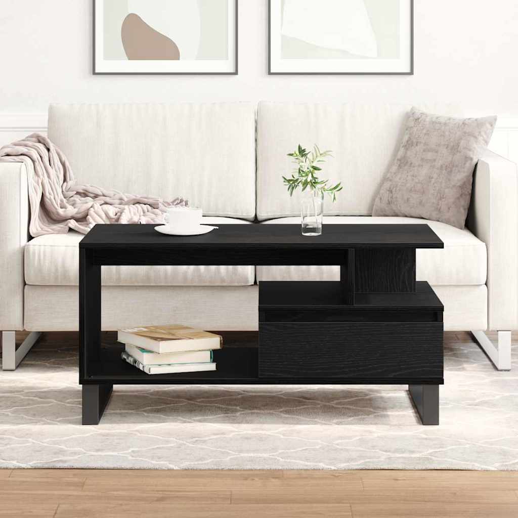 vidaXL Stolik kawowy z szufladą Czarny Dąb 90 x 49 x 45 cm