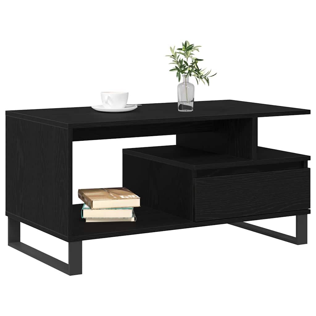 vidaXL Stolik kawowy z szufladą Czarny Dąb 90 x 49 x 45 cm