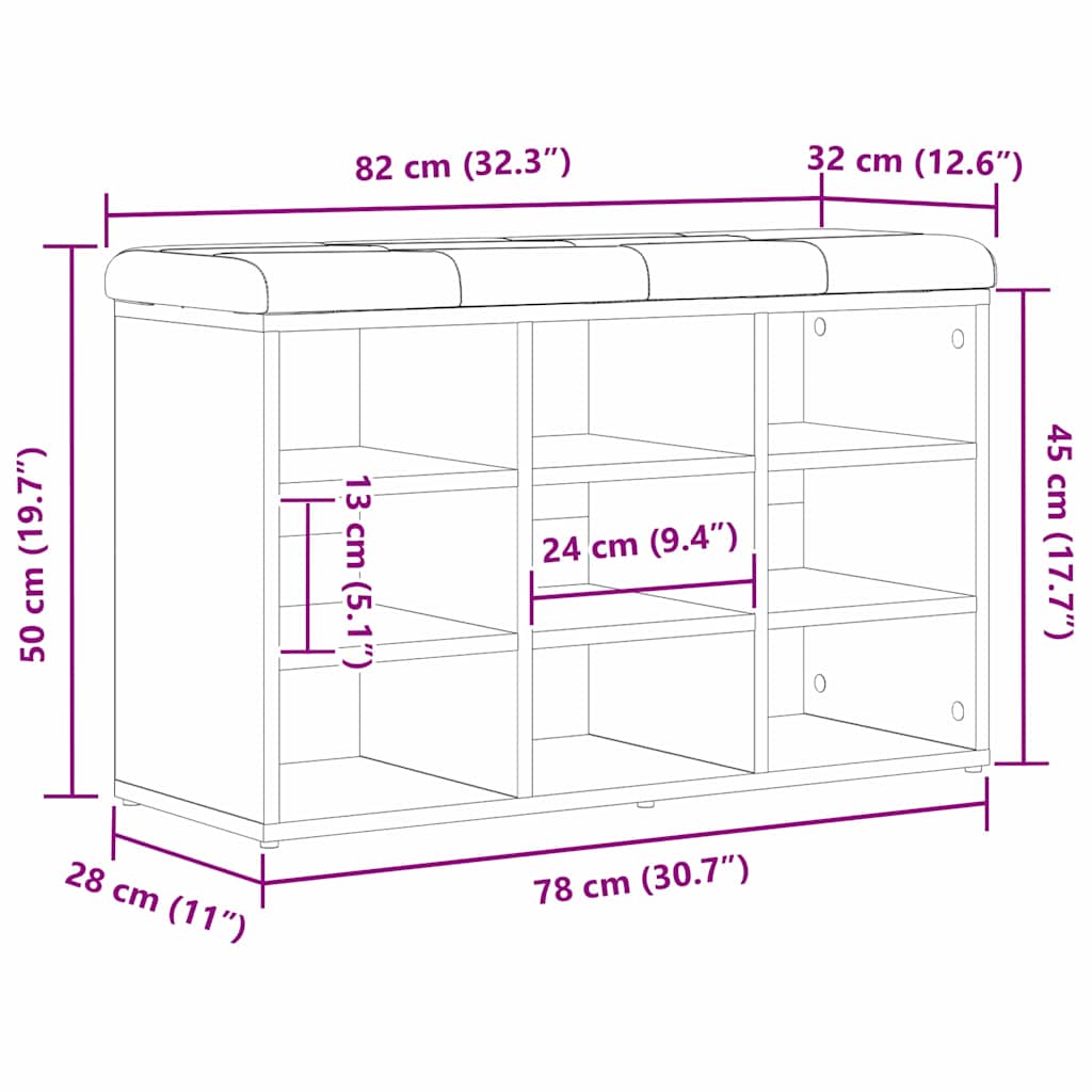 vidaXL Ławka na buty Czarny 82 x 32 x 50 cm Materiał drewnopochodny