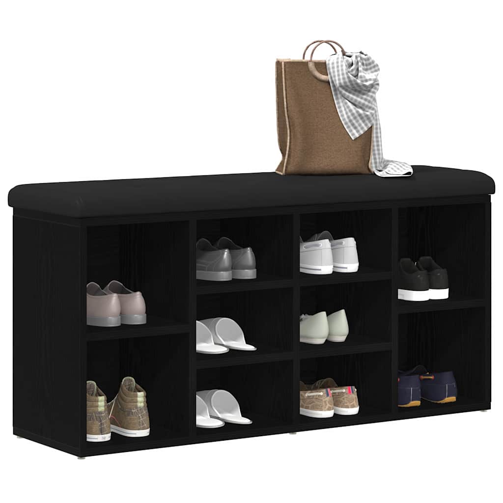 vidaXL Ławka na buty z półką Czarny Dąb 102 x 32 x 50 cm