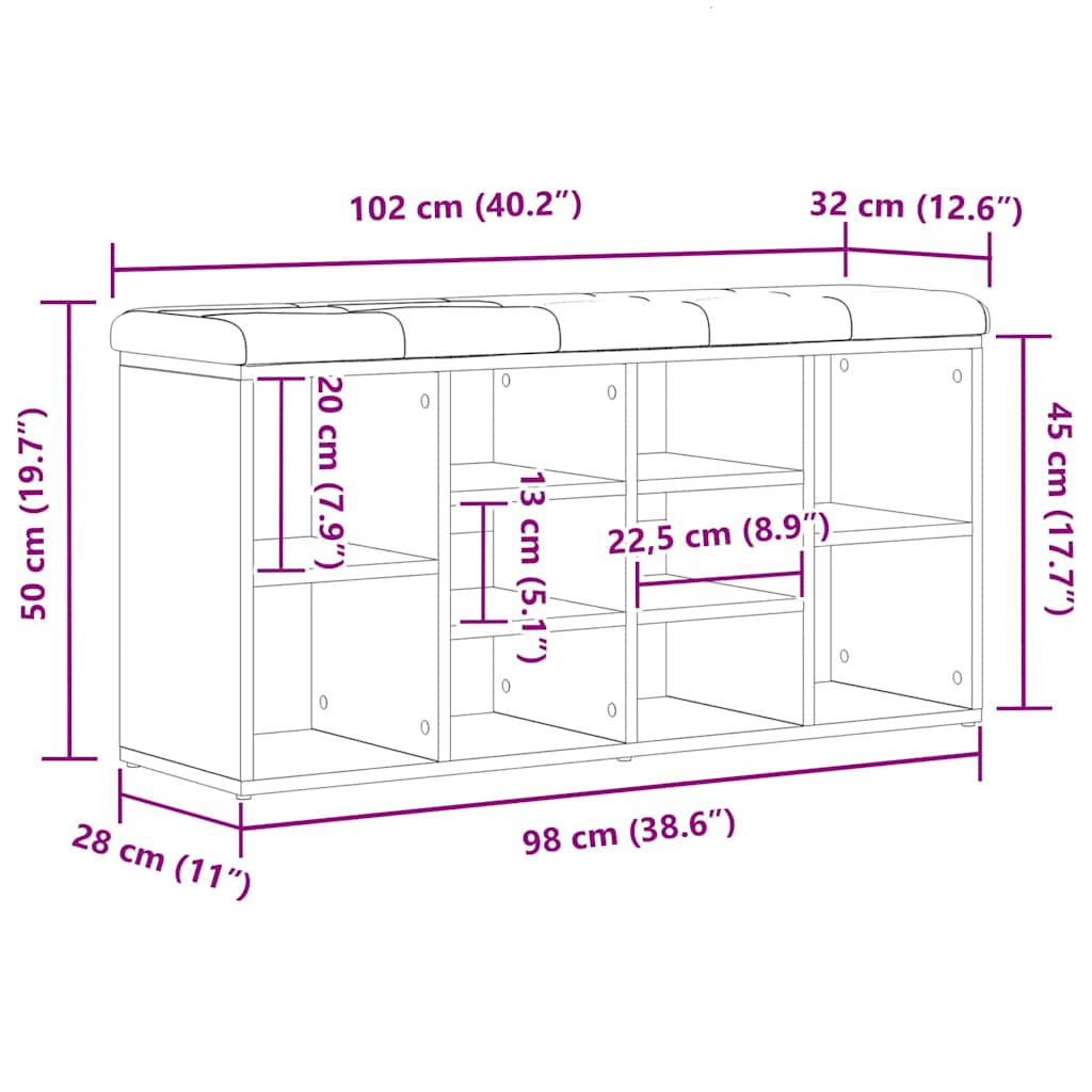 vidaXL Ławka na buty z półką Czarny Dąb 102 x 32 x 50 cm