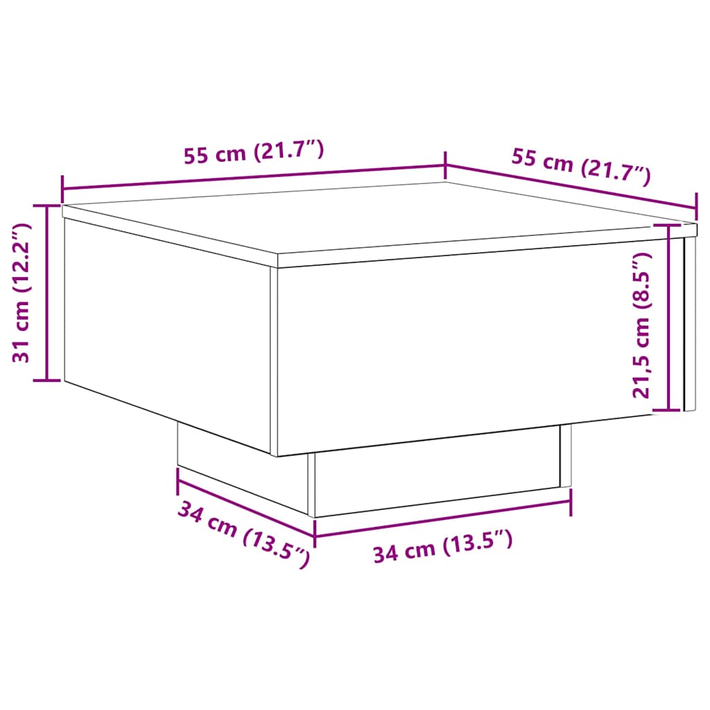 vidaXL Stolik kawowy Ze LED Lights Stare drewno 55 x 55 x 31 cm
