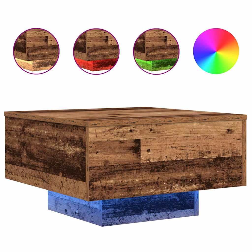 vidaXL Stolik kawowy Ze LED Lights Stare drewno 55 x 55 x 31 cm