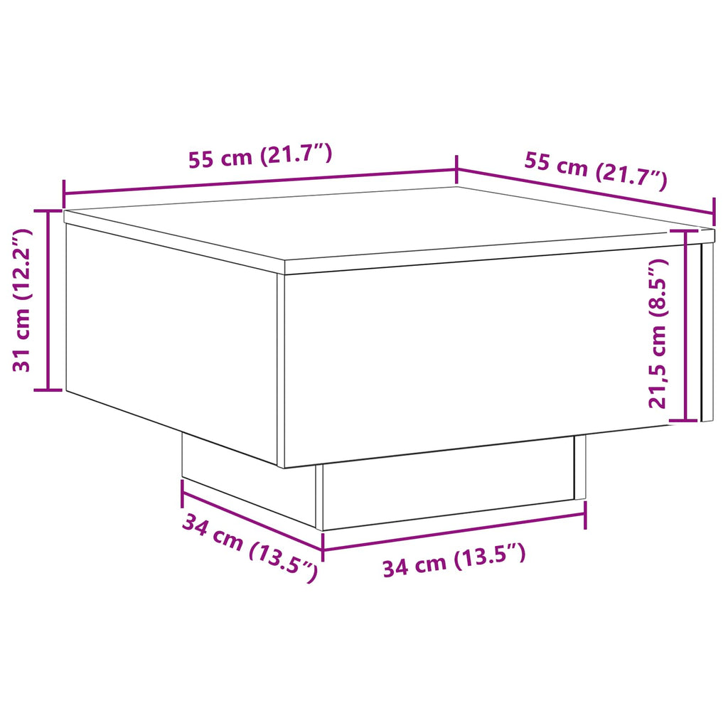 vidaXL Stolik kawowy Ze LED Lights Czarny Dąb 55 x 55 x 31 cm