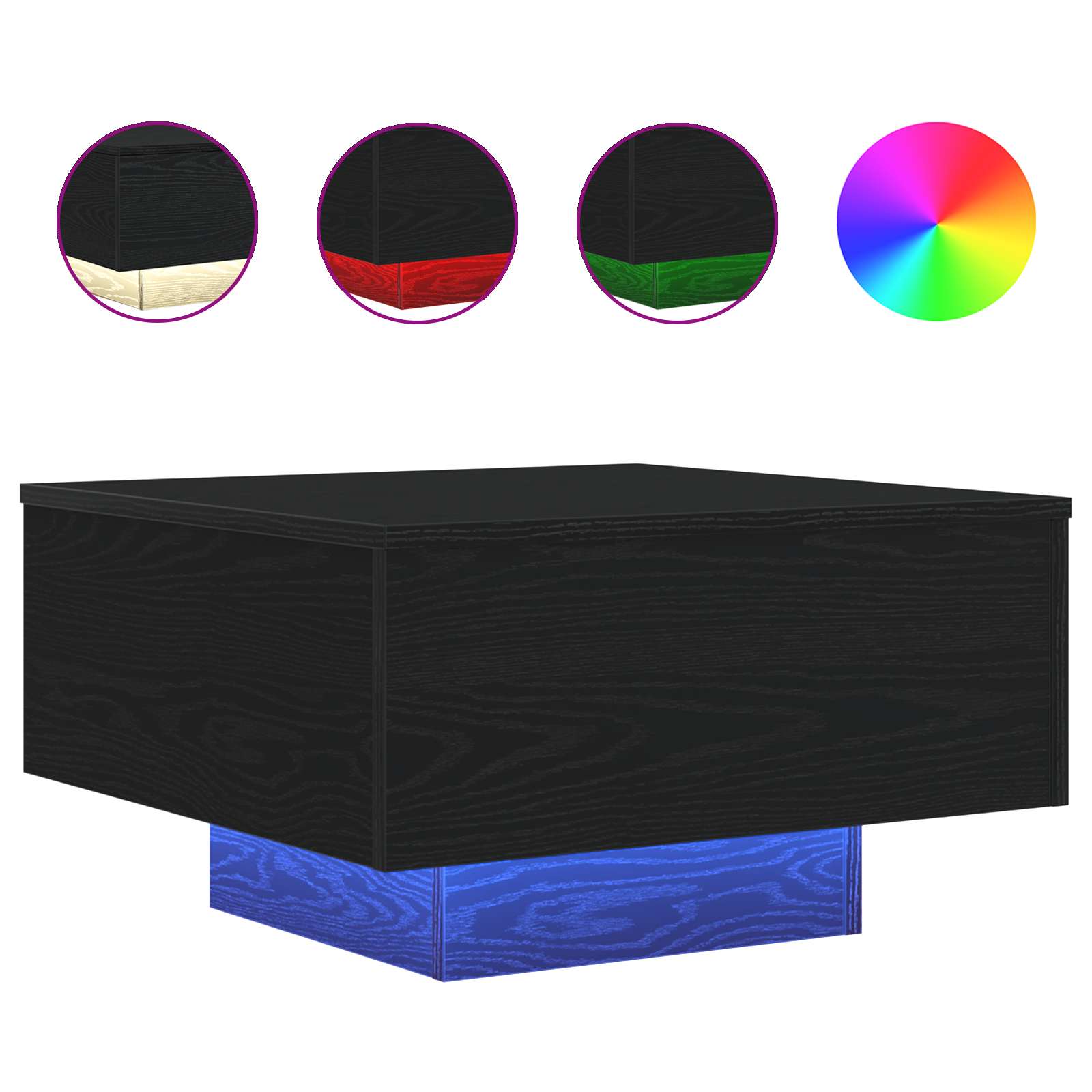 vidaXL Stolik kawowy Ze LED Lights Czarny Dąb 55 x 55 x 31 cm