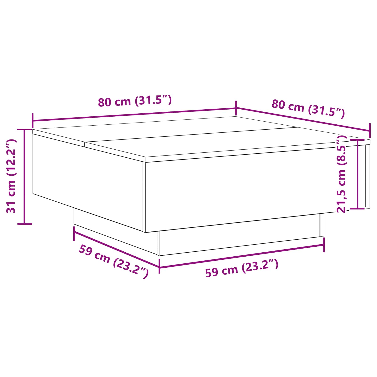 vidaXL Stolik kawowy Stare drewno 80 x 80 x 31 cm