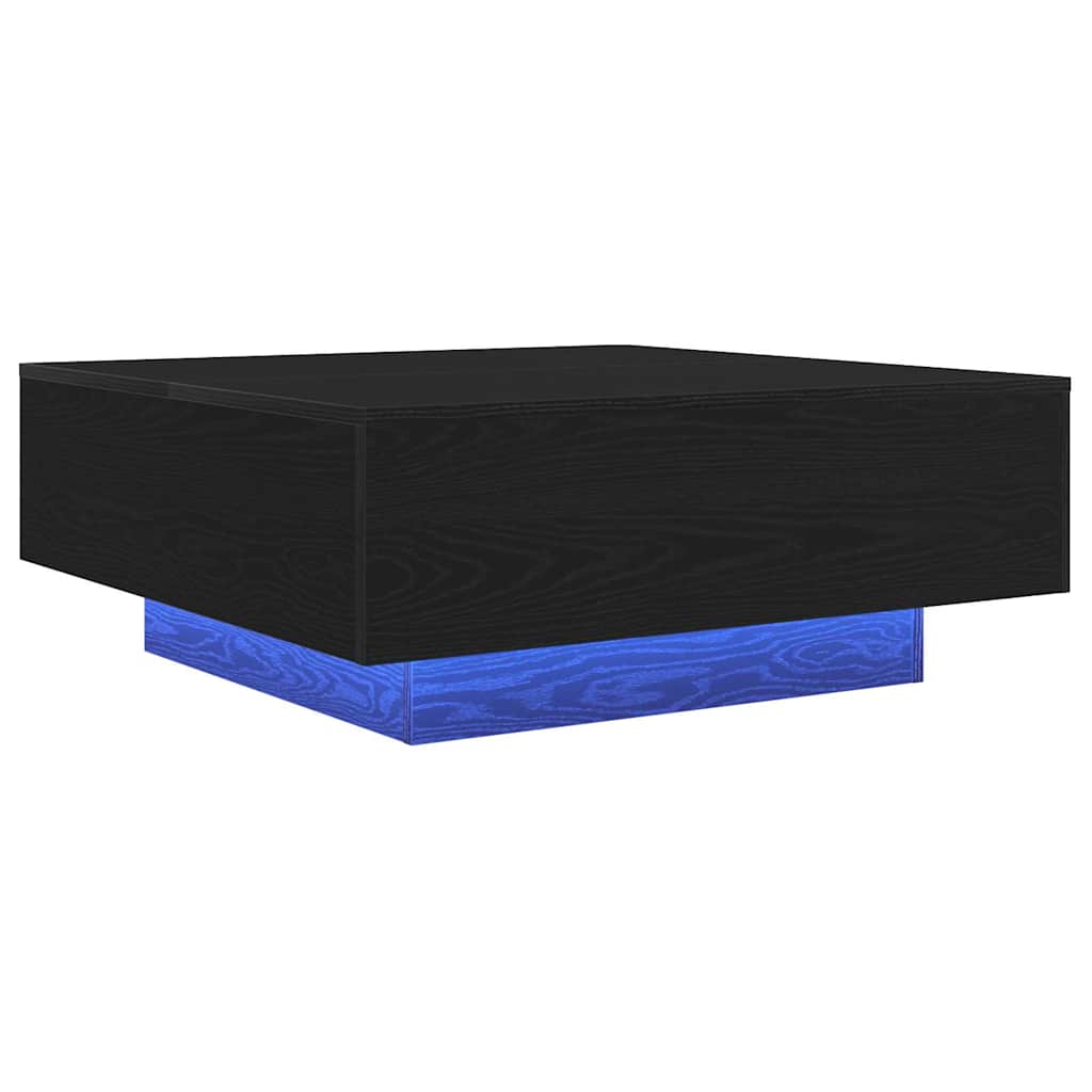 vidaXL Stolik kawowy Ze LED Lights Czarny Dąb 80 x 80 x 31 cm