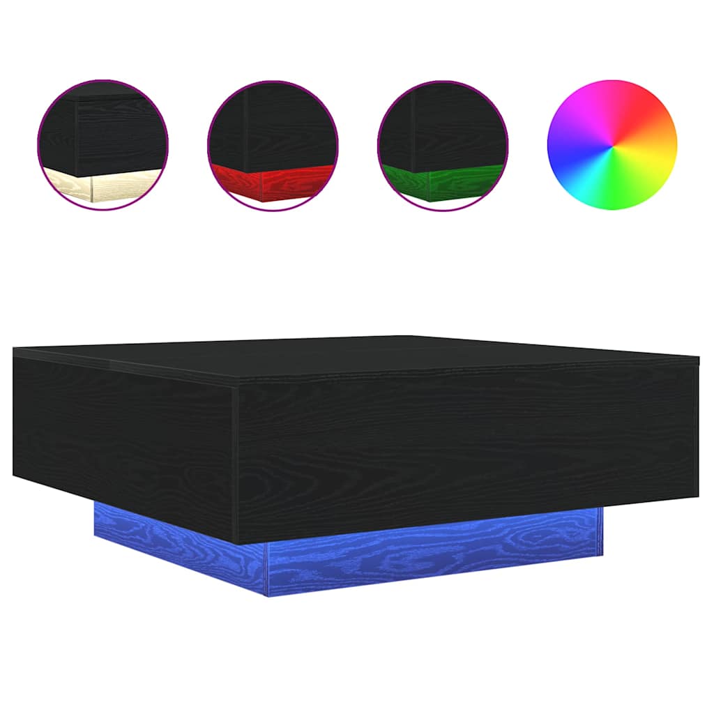 vidaXL Stolik kawowy Ze LED Lights Czarny Dąb 80 x 80 x 31 cm
