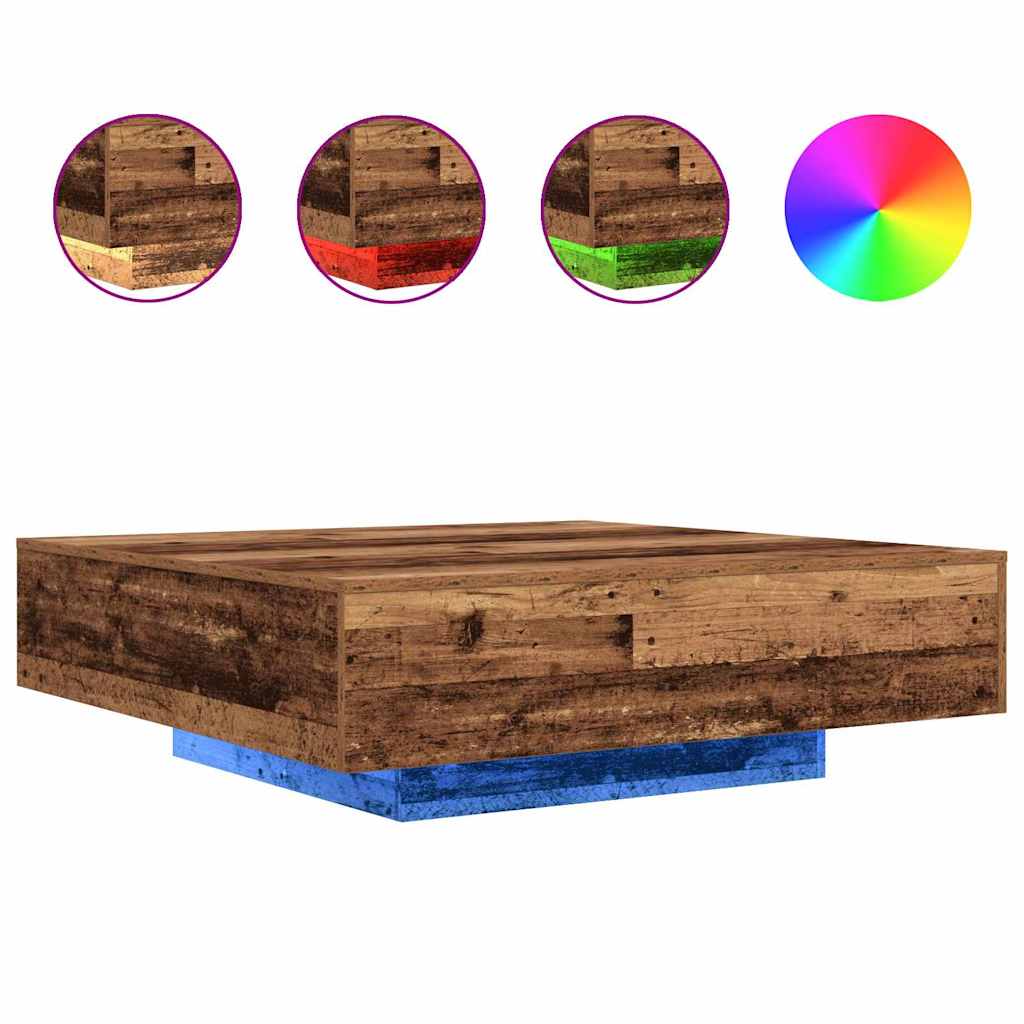 vidaXL Stolik kawowy Ze LED Lights Stare drewno 100 x 100 x 31 cm